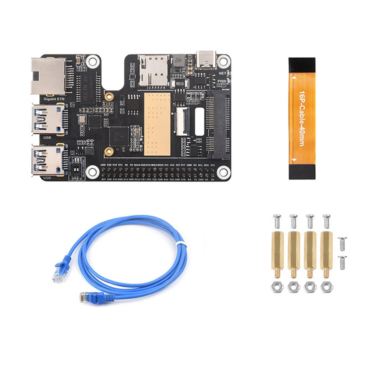 For Raspberry Pi 5 PCle to MiniPCle GbE USB3.2 HAT+ Gigabit Ethernet Supports MiniPCIe Interface 4G Module