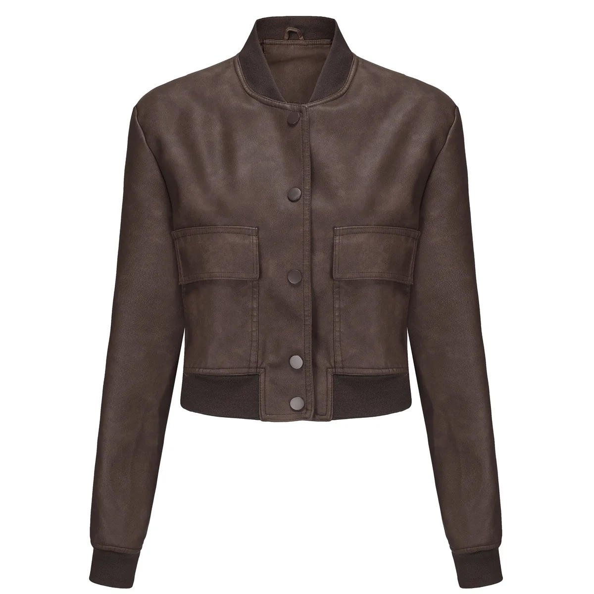 Women's  Comfortable Loose Fit PU Fashion Faux Leather Casual Long Sleeve Front Pocket Wind Resistant Easy To Match Daily Coat