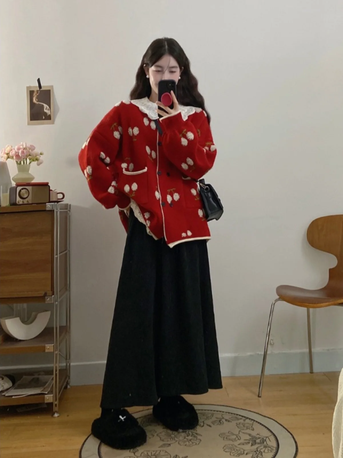 

plus Size Women's Lazy Sle Knitted Cardigan Sweater Coat Bla High Waist Skirt Two-Piece Set Winter New Arrival
