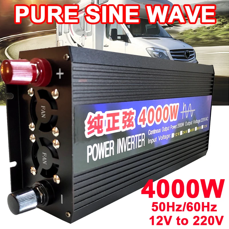 4000W 3000W 2000W Pure Sine Wave Inverter Power Inverter DC 12V To AC 220V Voltage 50Hz 60HzConverter Solar Car Inverters