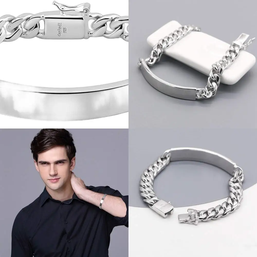 

Sterling Silver Men's 10MM Classic Bracelet, 925 Silver, Sizes 7-10, Italian Design, Safety Clasp
