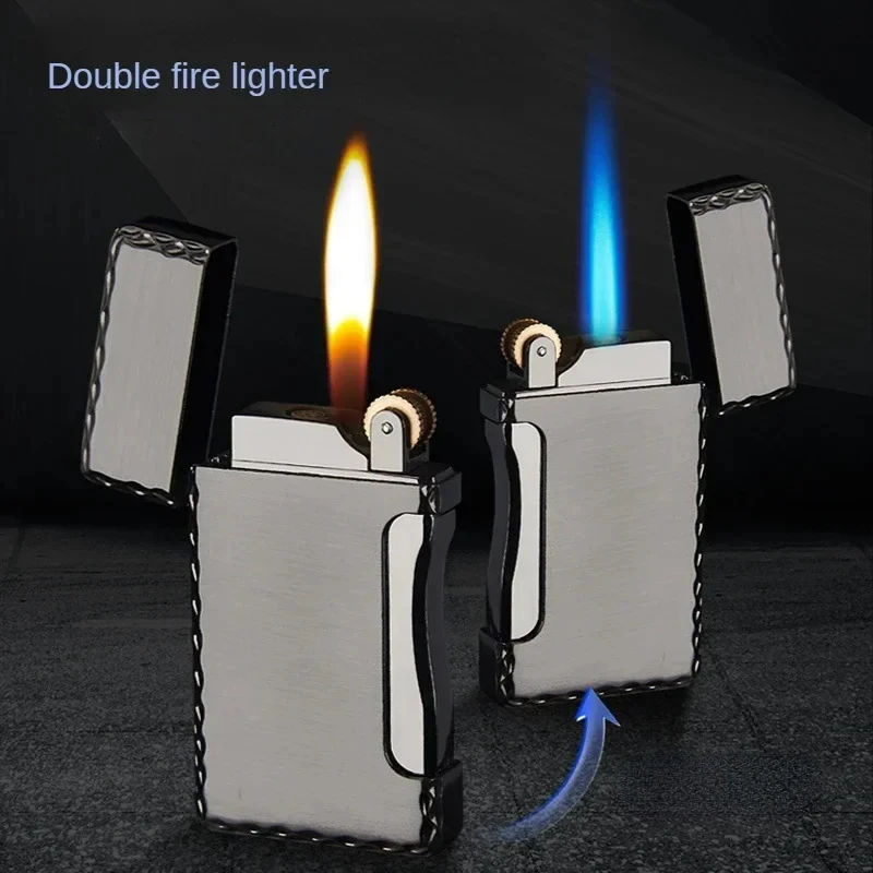 Double Fire Cigarette Lighter Flame Windproof Smoking Accessories Metal Torch Lighter Smoke Cigar Butane Gas Lighters Men‘s Gift