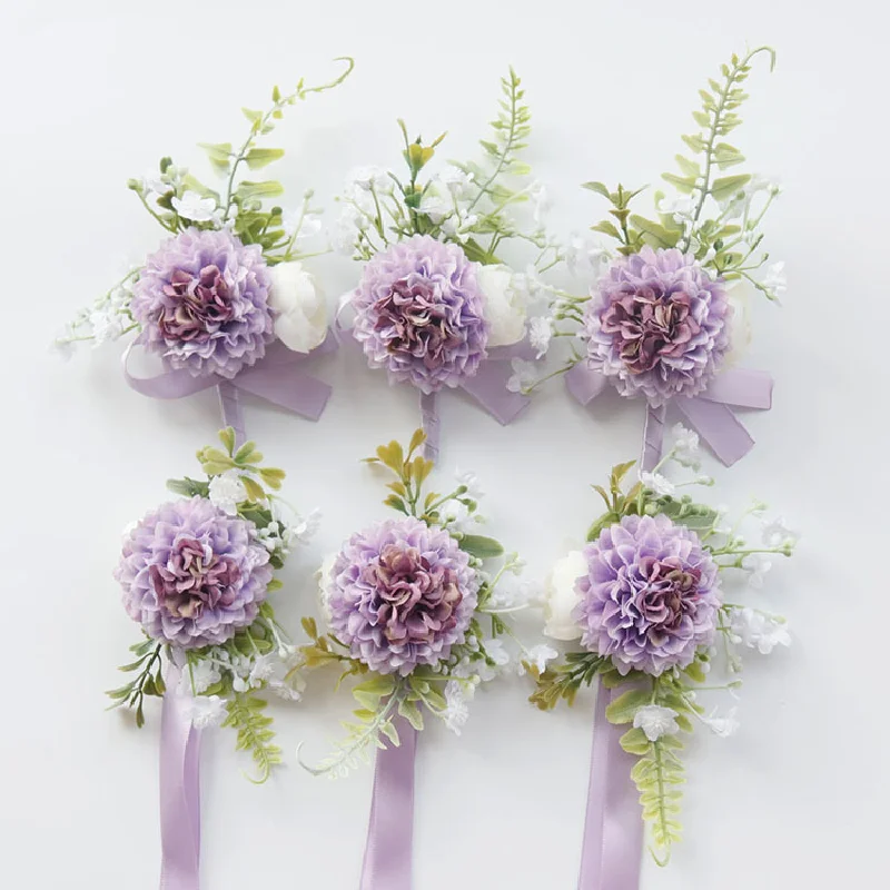 2416 Wedding Supplies Wedding Floral Simulation Flowers Business Celebration Guests Breast Flowers Hand Flowers Purple