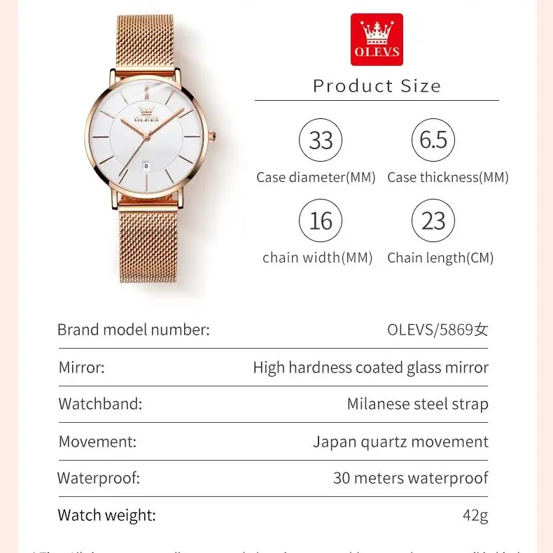 OLEVS Women Wrist watch Japanese Movement 6.5mm Ultrathin Dial Stainless steel Waterproof Fashion Simplicity Women\'s Watches