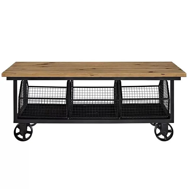 

TLL Movable Coffee Table Living Room with Wheels Solid Wood Rectangular Tea Table