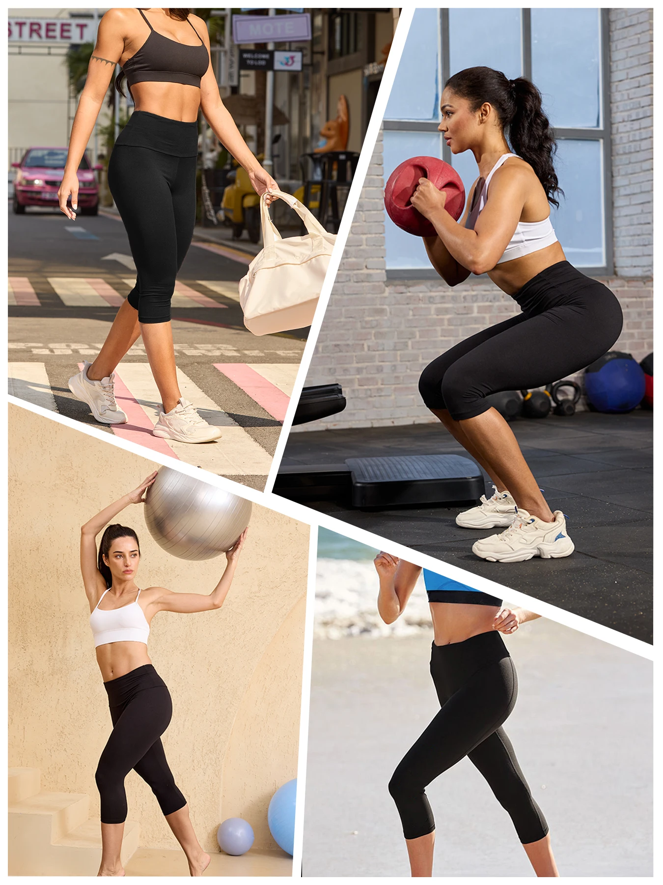 Paquet de 5 pantalons Capri taille haute pour femmes, contrôle du ventre Super doux, pas de transparence, entraînement, Yoga, course à pied, vêtements de salon à domicile.