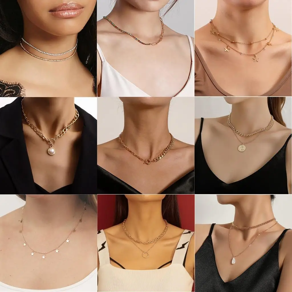 

Faionable Multi-Layered Cross-Border Jewelry Nelace Women's Ins Metal Sle Versatile Star Heart-aped Nelace