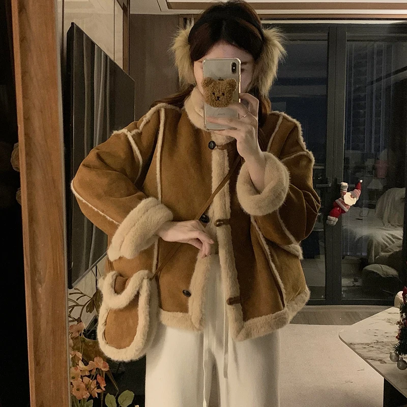 

Маленькое свежее шерстяное пальто, студенческая утолщенная куртка, осень-зима 2024, новый свитшот, корейская женская верхняя одежда из овечьего флиса