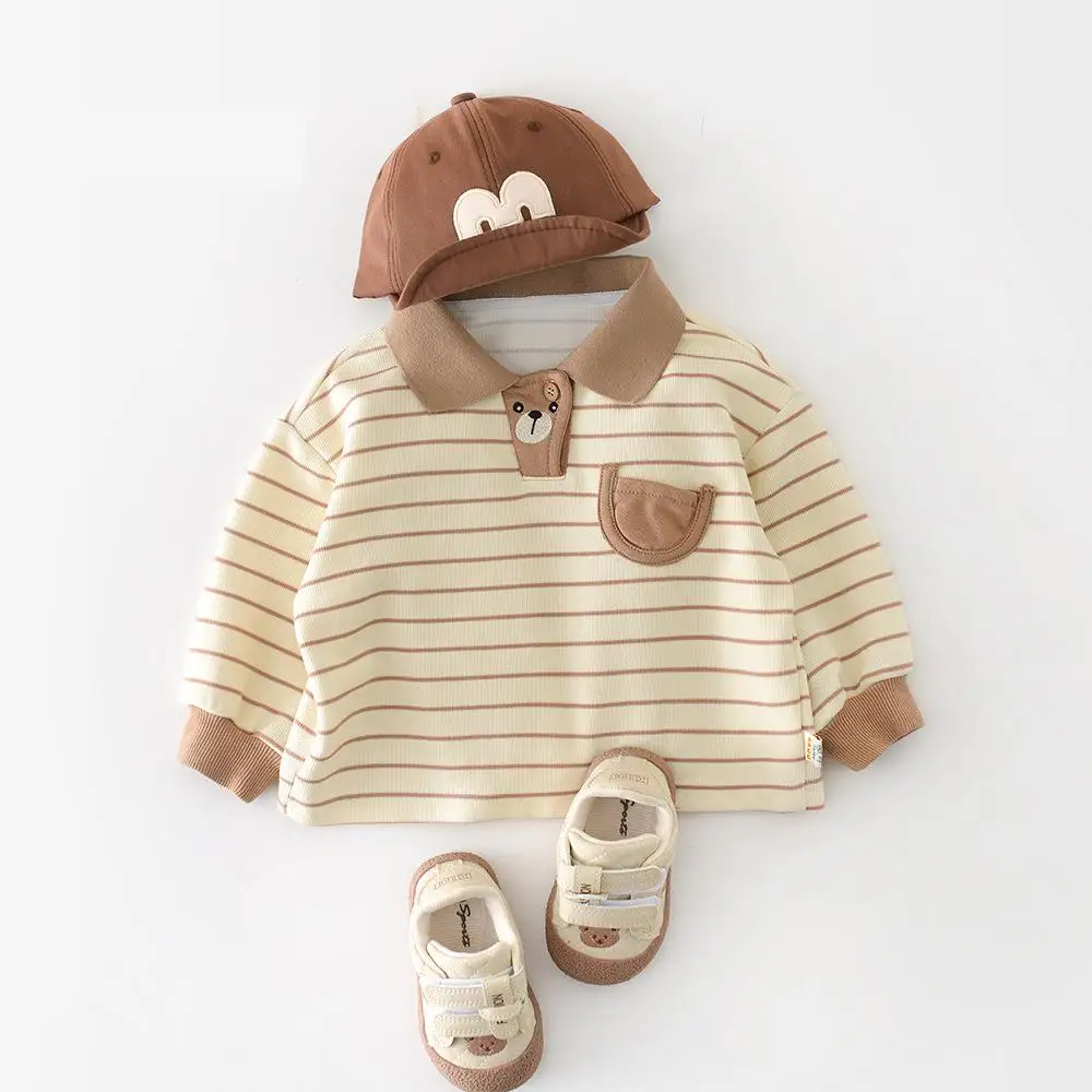 2026 ربيع جديد طفل طويل الأكمام مخطط البلوز القطن الرضع الفتيات عادية التلبيب تي شيرت الأولاد قمصان بولو طفل الملابس