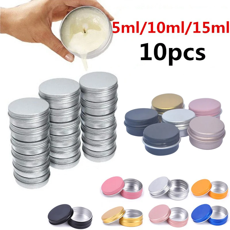 10pcs 5/10/15ml Mini Small Aluminum Tin Jars Metal Empty Storage Box Refillable Bottle Screw Top Cosmetic Storage