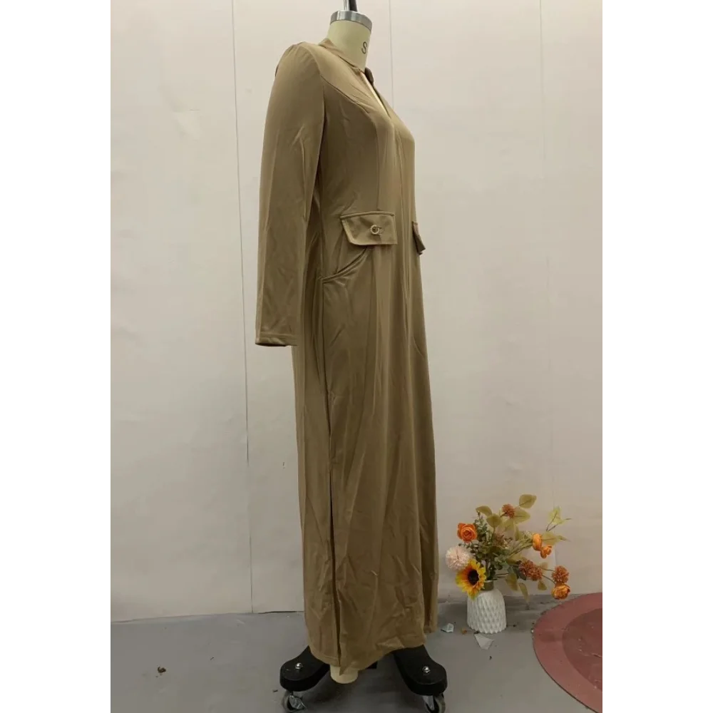 Simple Style Flip Collar Button Pocket Dress Women 2025 Spring New dresses for women