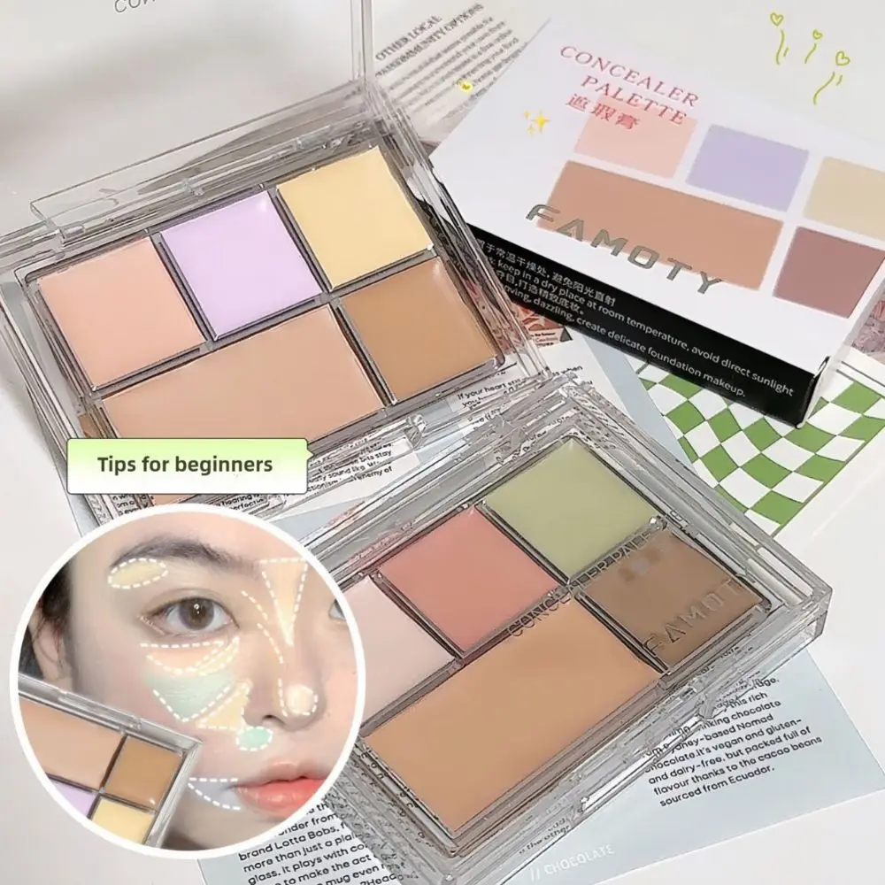 5-Farben-Concealer-Palette, die hoch bedeckende Gesichtskosmetik befeuchten, gleichmäßiger Hautton, Concealer, Porträtfotografie
