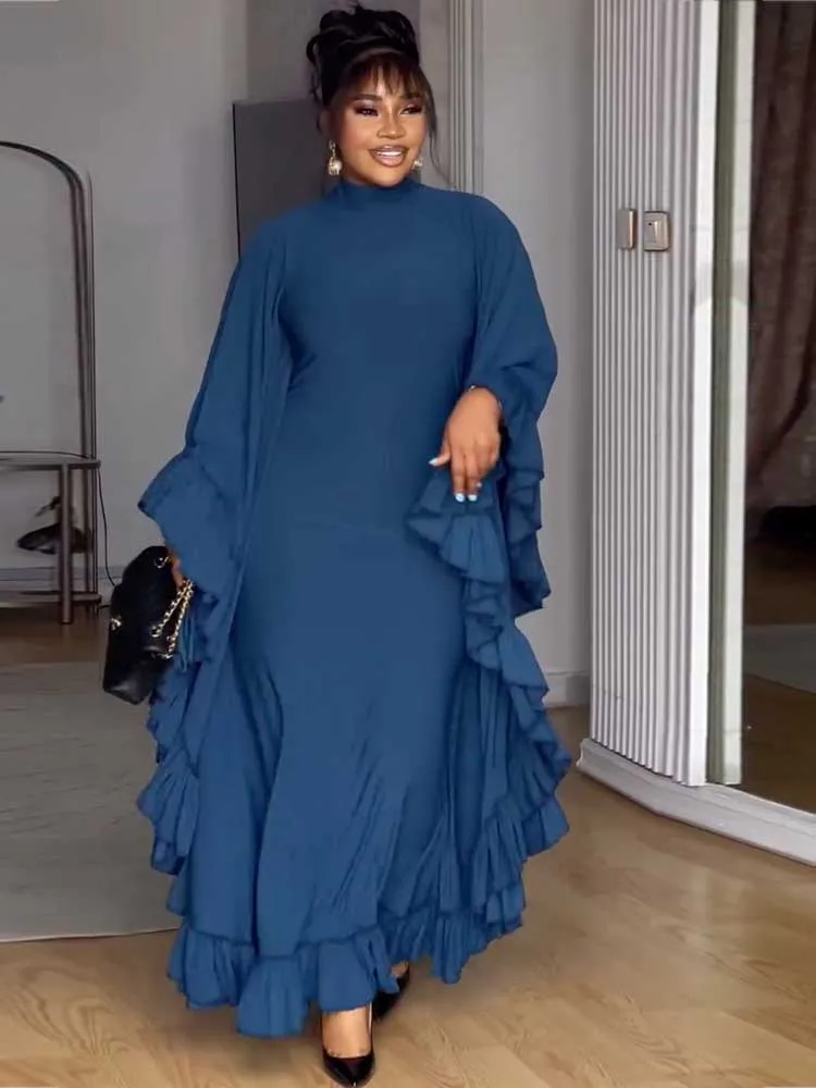 

Royal Blue Dress for Woman Guest Elegant Evening Dresses Mid-turtleneck Autumn Chic Long Sleeve Dress