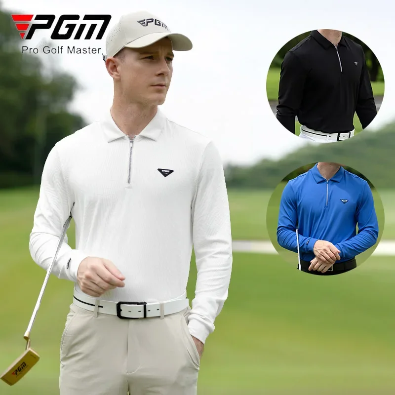 

PGM Autumn Warm Waffle Golf Shirt for Men Zipper Turn Down Collar T-shirt Male Elastic Long Sleeve Tops Leisure Golf Apparel