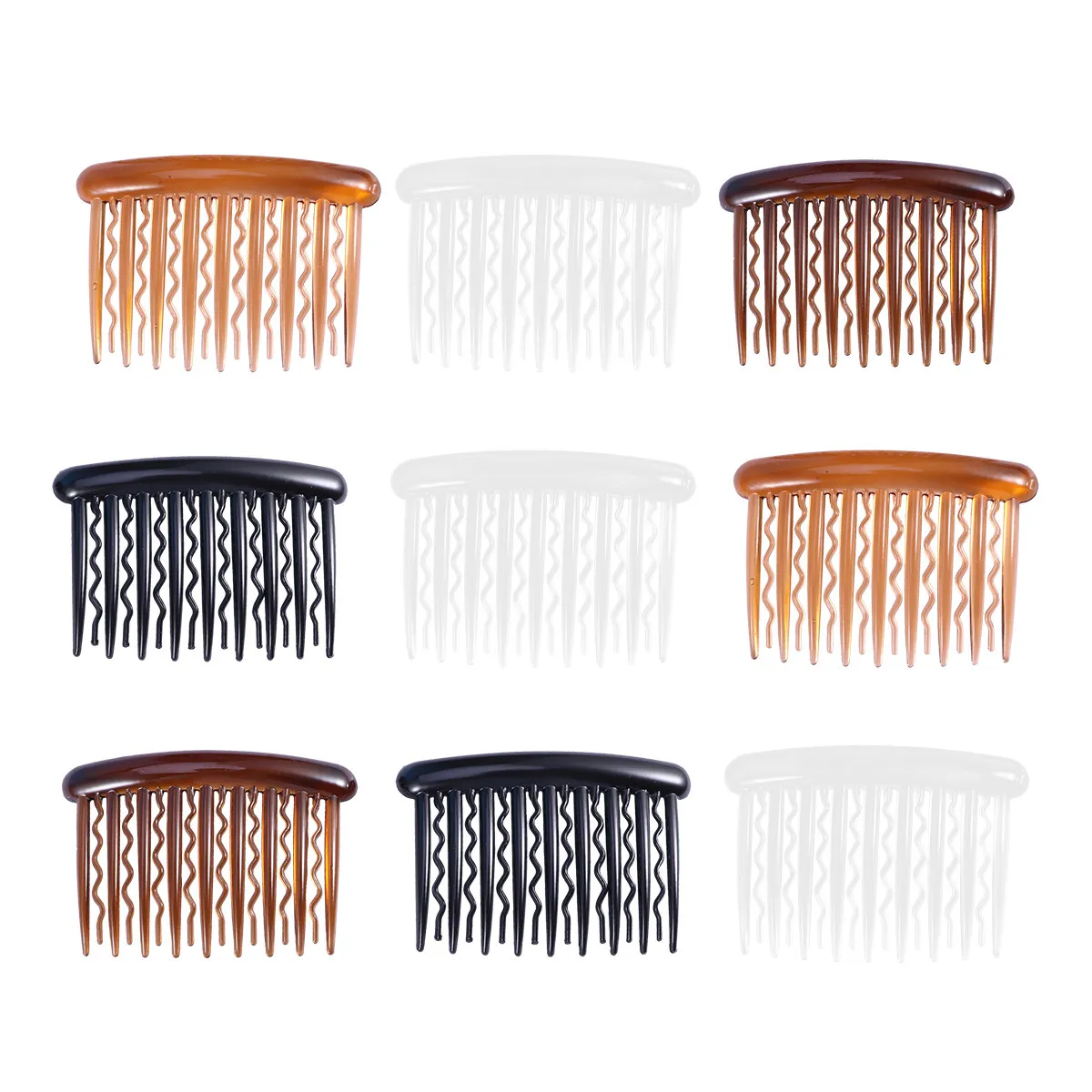 24Pcs Plastic Hair Combs with 17 Teeth for Fine Hair – Wave Side Clips for Bridal Wedding Veil – Black Coffee Beige