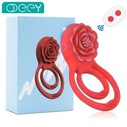 Rose Toy Dual Cock Rings Vibrator Strong Vibrating Clit Nipple Stimulator for Women Delay Ejaculation Penisring Sex Toys for Men