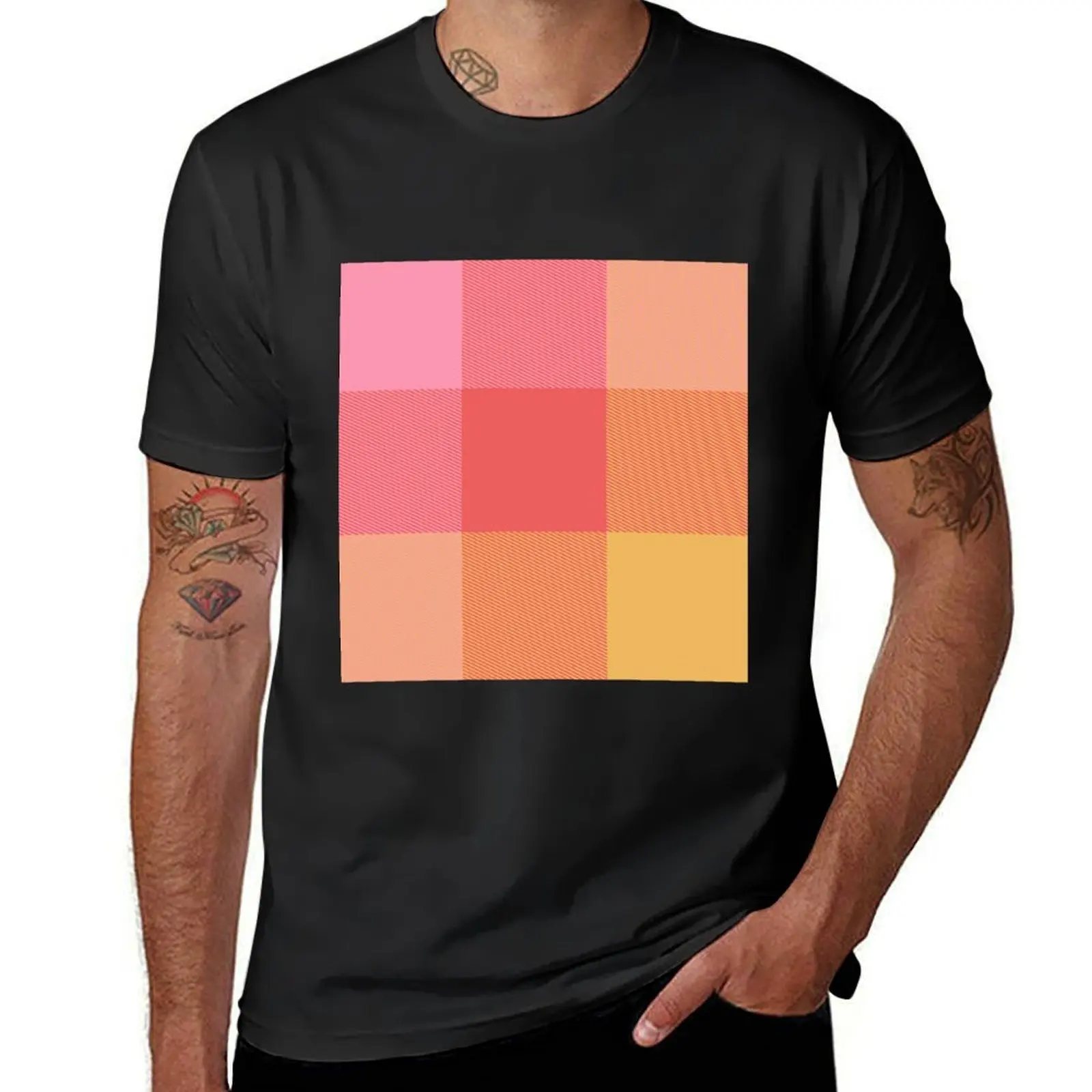 Vivid Pink, Yellow and Orange Plaid T-Shirt sweat plus size tops Aesthetic clothing sweat shirts, men