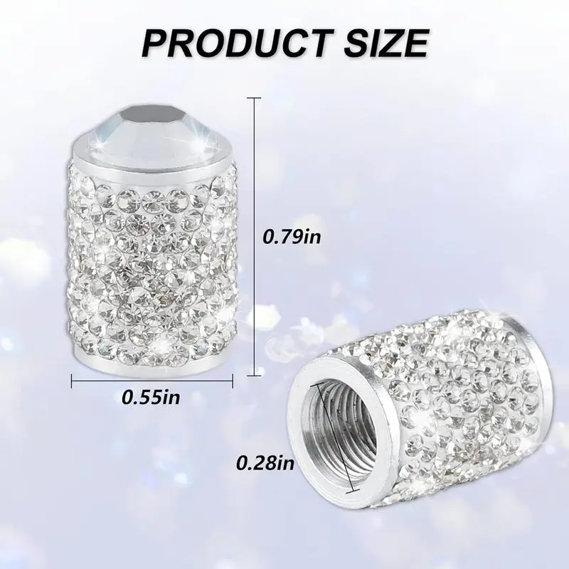Women's Diamond-Studded Car Tire Valve Cap 4Individual white crystal diamond dustproof valve cover Universal fit for cars and tr