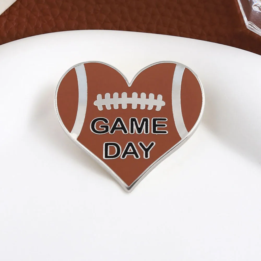 

American Football Game Day Heart Shaped Enamel brooch Brown Football Texture Badge Jacket Backpack Accessory Sports Enthusiast G
