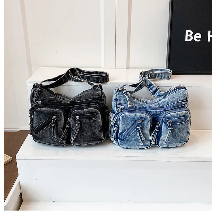 

Новая женская сумка через плечо из потертого денима, модная сумка через плечо большой вместимости, модная повседневная рабочая сумка для женщин