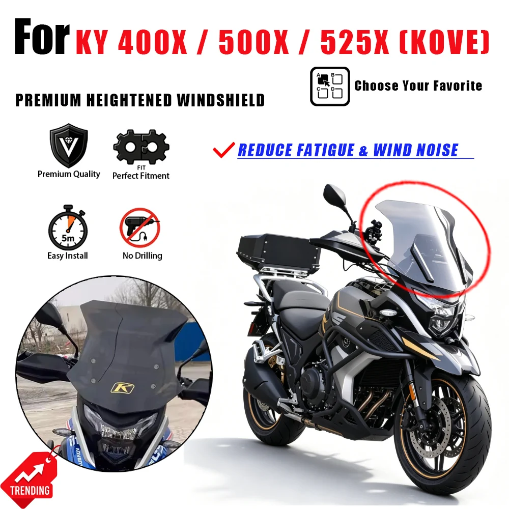 Para KY 400X 500X 525X Kove 500X: Para-brisa Frontal Elevado, Defletor de Vento, Acessórios para Moto, Peças de Moto