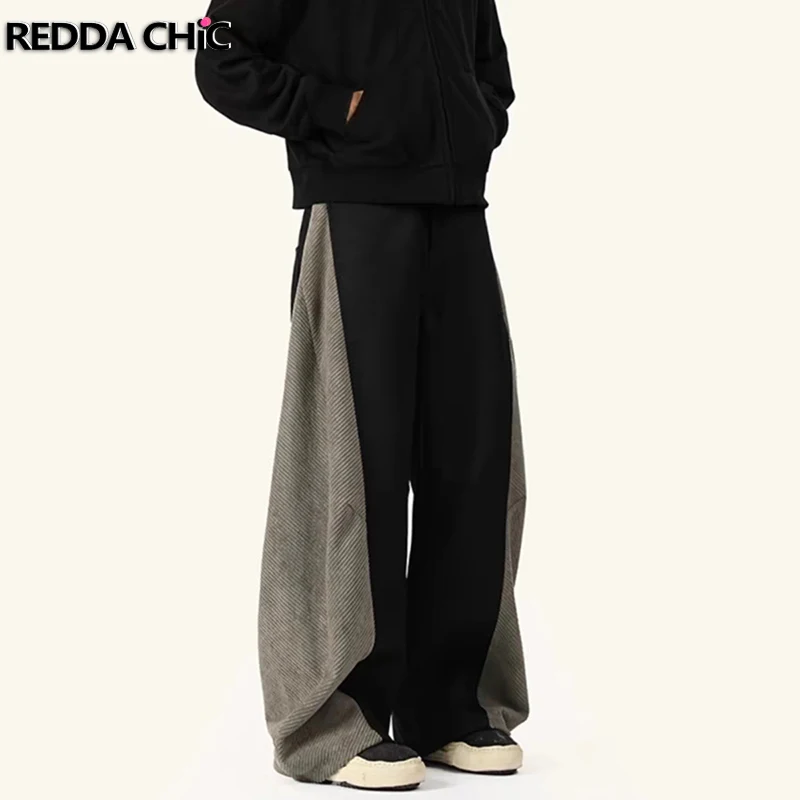 

REDDACHIC двухцветный лоскутный костюм в форме подковы, мужские драпированные черные свободные повседневные широкие длинные брюки, винтажная одежда Cleanfit