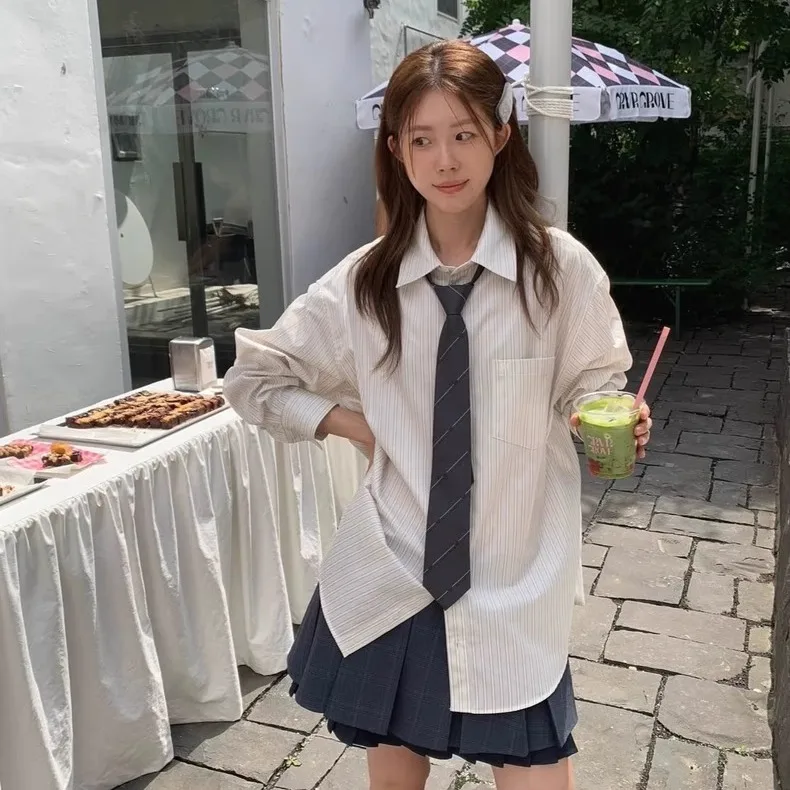 Solto casual listrado irt com ket gola virada para baixo clássico sle feminino topo para uso diário outono temporada e marca