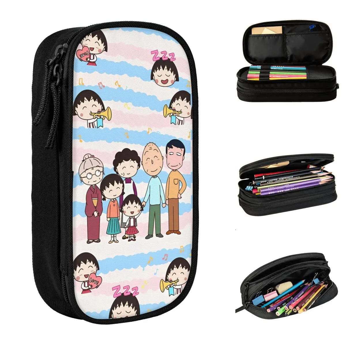 Japanese Cartoon Chibi Maruko-Chans Pencil Cases Fashion Pen Box Bags Girl Boy Large Storage Office Zipper Pencilcases