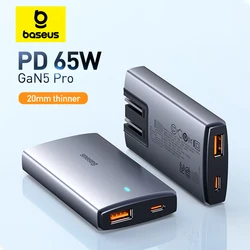 Baseus GaN 고속 충전 4.0 C 타입 PD USB 충전기, 휴대용 여행용 충전기, 노트북 아이폰 15 14 13, 65W