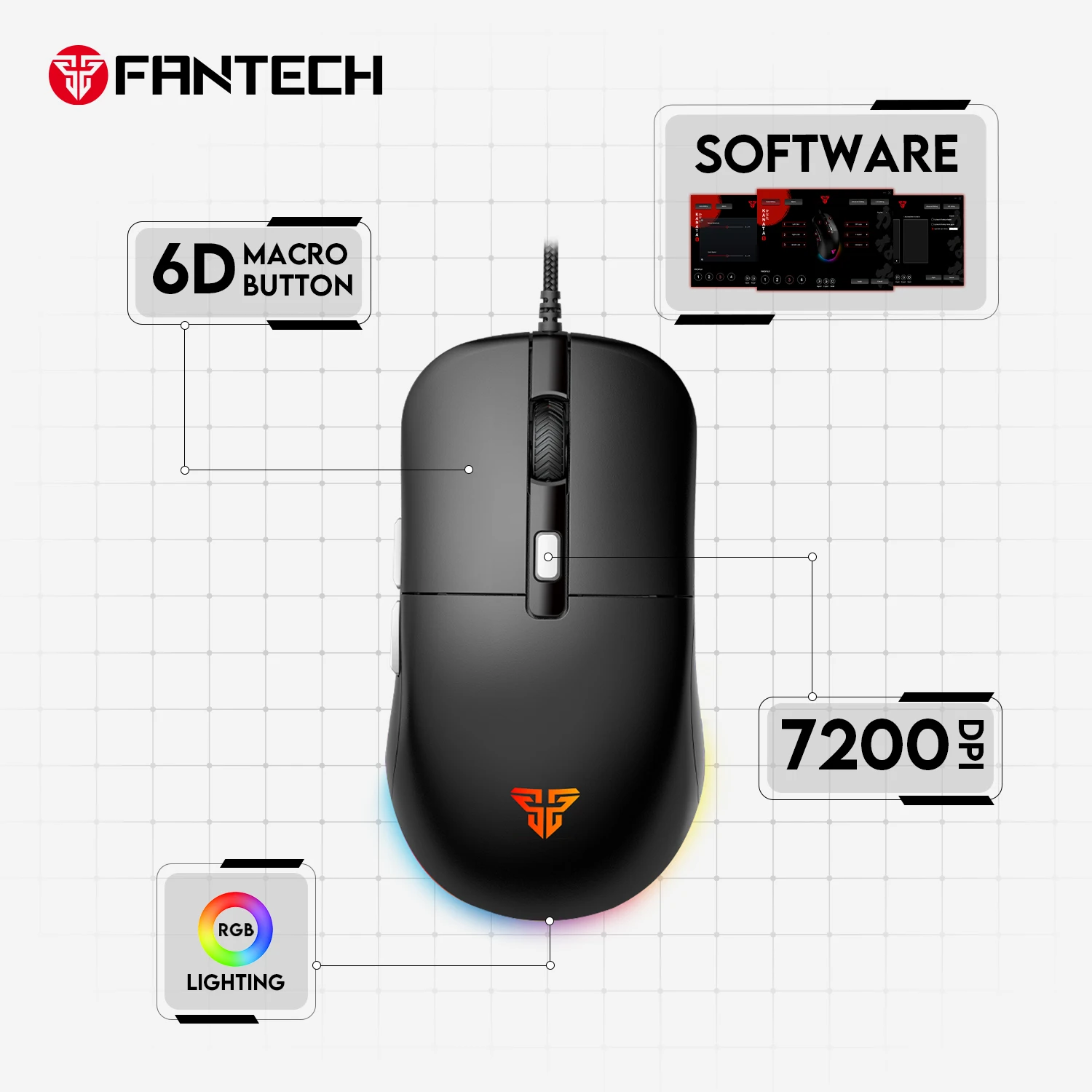 

FANTECH KANATA S VX9S Gaming Mouse 7200DPI 6 Button Macro Mice ARGB Wired Mouse Huano Switch for PC Gamer