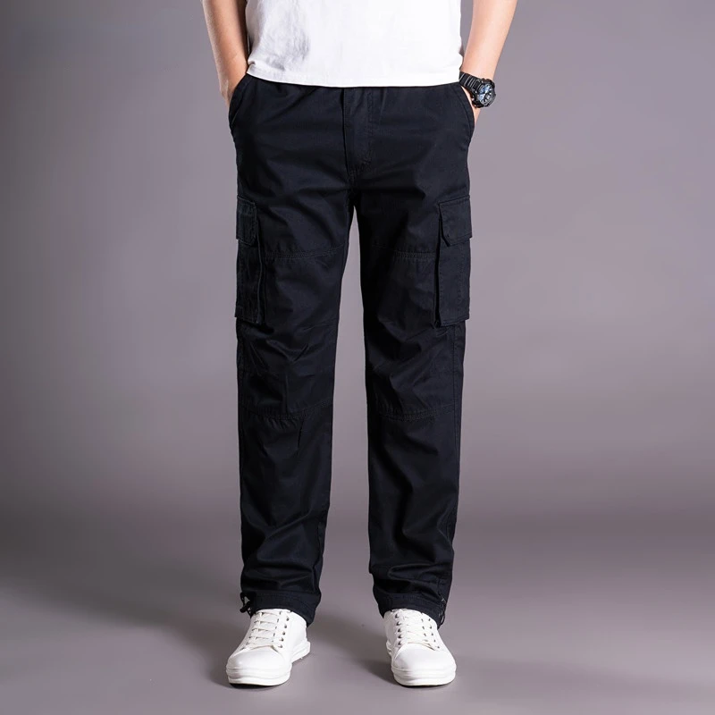 

Men's Autumn Winter Stylish Trendy Many Pocket Cargo Safari Pants Straight 2022 Loose Overalls Elastic Waist Casual Trouser