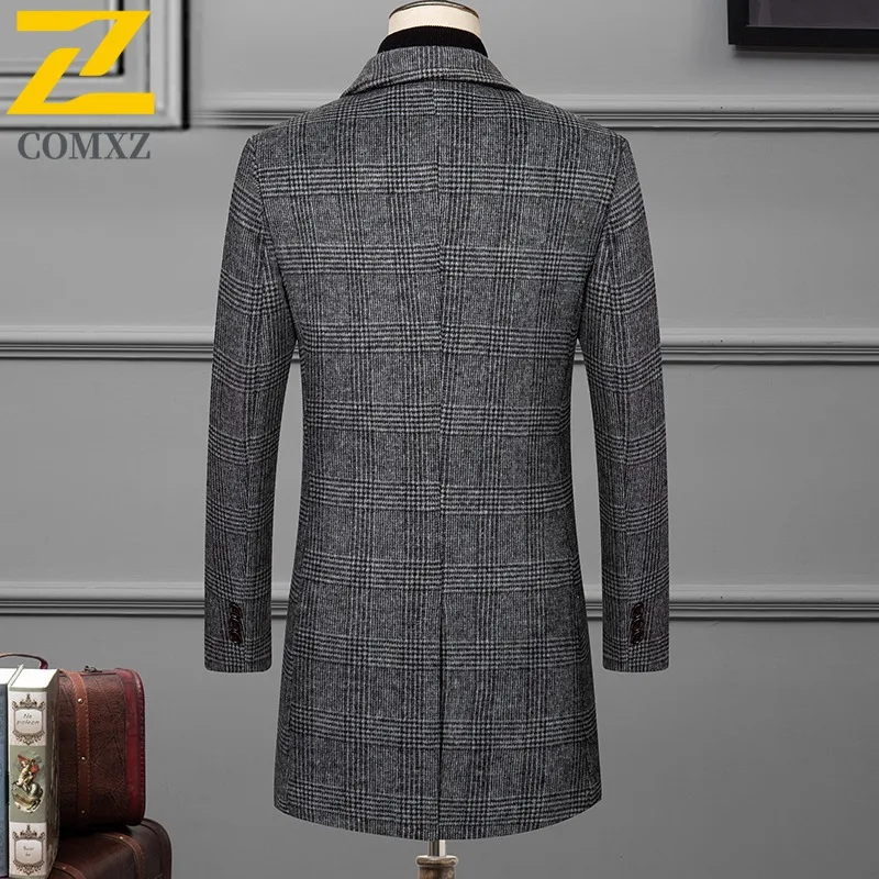 COMXZ Autumn Winter Wool Coat Men Long Middle Aged Mens Business Thick Wool Trench Coat