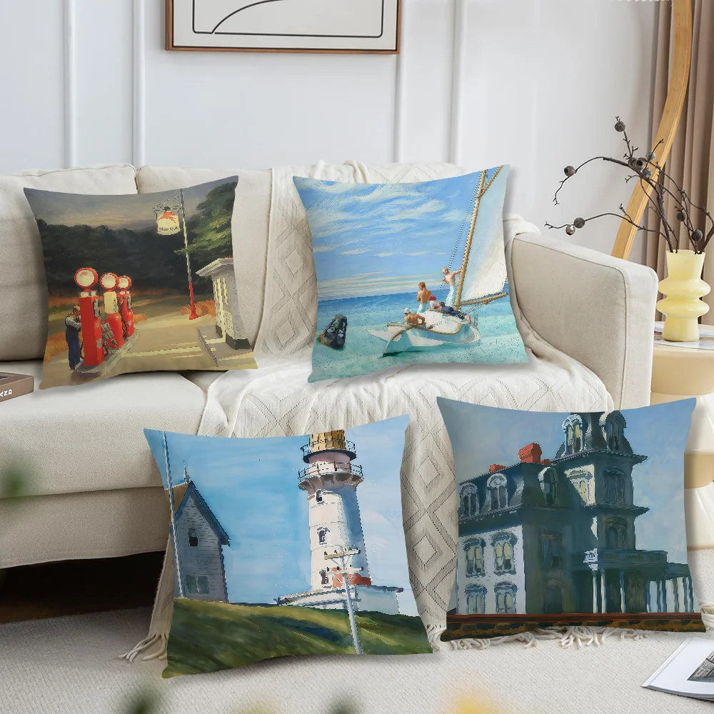 Painter E-Edward Hopper Cushion Cover For Pillow Printing Sofa Decoration Home Car Room Coffee Shop Office Nordic Simplicity