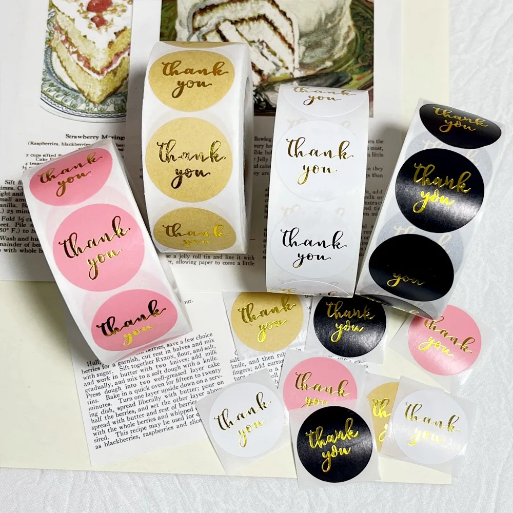 500 Pcs/Roll 1 Inch Hot Stamping Thank You Stickers for Gift Wrapping, Envelope Sealing, Corporate Office Supplies, DIY Decorati