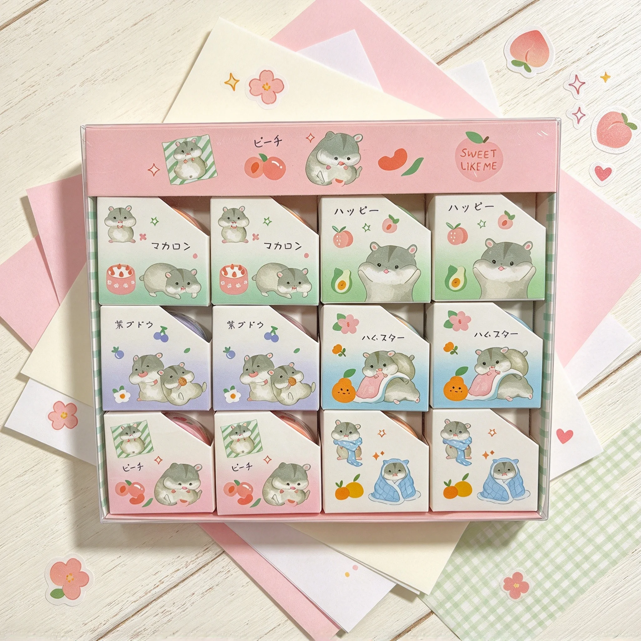 Cute Hamster Cartoon Washi Tape, 15mm Width Fruit Animal Pattern Decorative Masking Tape, DIY Journal Scrapbooking Notebook