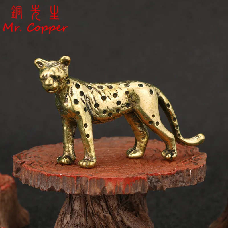 Brass Cheetah Small Statue Desktop Ornaments Solid Metal Animal Leopard Figurines Miniatures Home Decorations Crafts Child Gifts