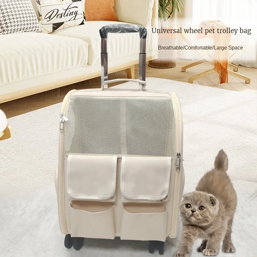 Go out portable pet trolley box, cat bag large capacity double shoulder cat suitcase, dog backpack