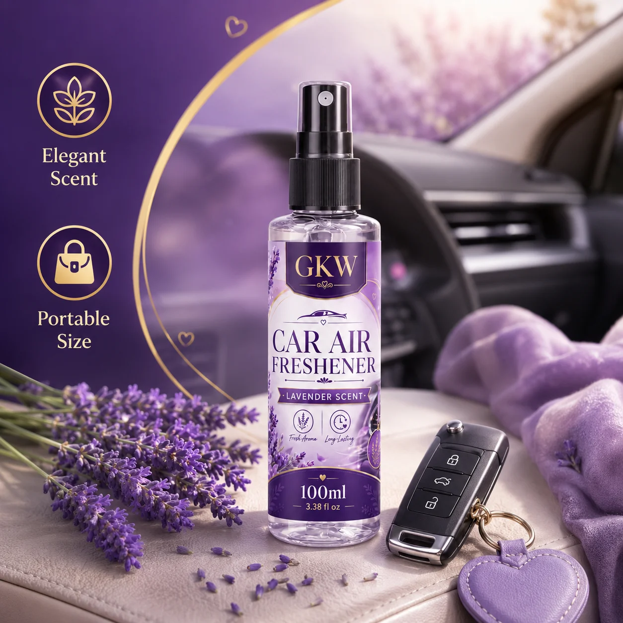 Soothing Lavender-Scented Car Fragrance, New Car Deodorizer, Air Purifier, Long-Lasting Fragrance, Interior Freshener view 4