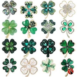 Rhinestone Four Leaf Clover Brooches for Women Unisex Trendy Leaf Pins Office Party Friend Gifts Jewelry Accessories