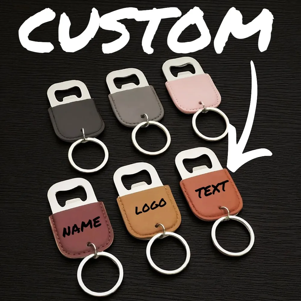 

1PC Custom LOGO Beer Convenient Outdoor Bag Car Key Chain Stainless Steel Vintage Keyring Gifts Leather Bottle Opener Keychain