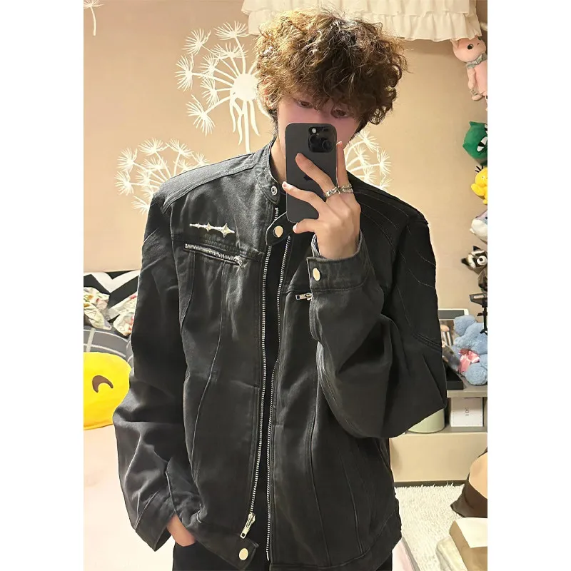 Cleanfit American ort 패딩 숄더 데님 재킷 남성용 봄 가을 하이 센세이션 쿨 데님 작업복 재킷