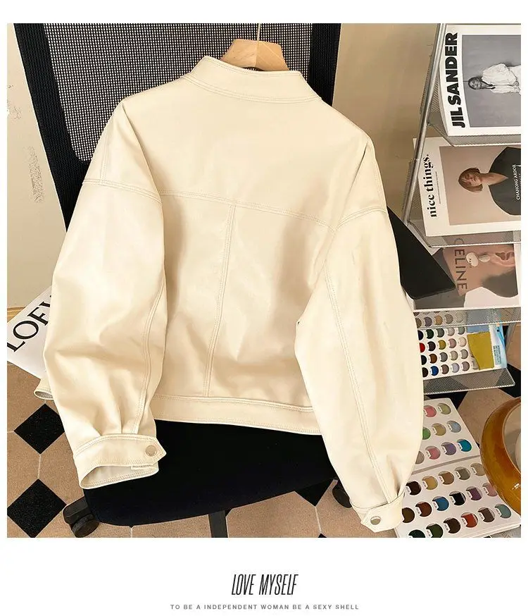 Motorcycle Leather Jacket Ladies 2026 Spring Autumn New Fashion PU Leather Coat Women Short Outcoat Stand Collar Casual Overcoat