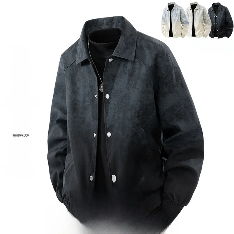 

Loose plus Size adient Dyed Jaet Men's Outerwear Casual Sle Long Sve Flip Collar Polyester Nylon Cosite Fiber