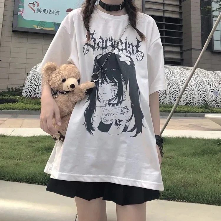 Harajuku Anime Women T Shirt Loose Oversized T Shirt Female Clothes Summer Graphic Top for Cartoon Tee Shirt Japanese Streetwear