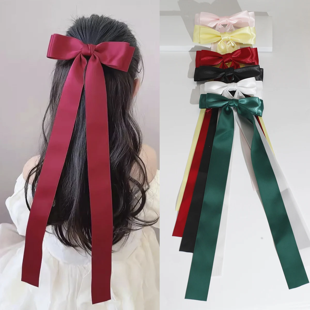 Lystrfac New Extra Long Ribbon Hair Bow Hairpin for Women Girls Back Head  Hair Clips Ladies Fashion Hair Accessories