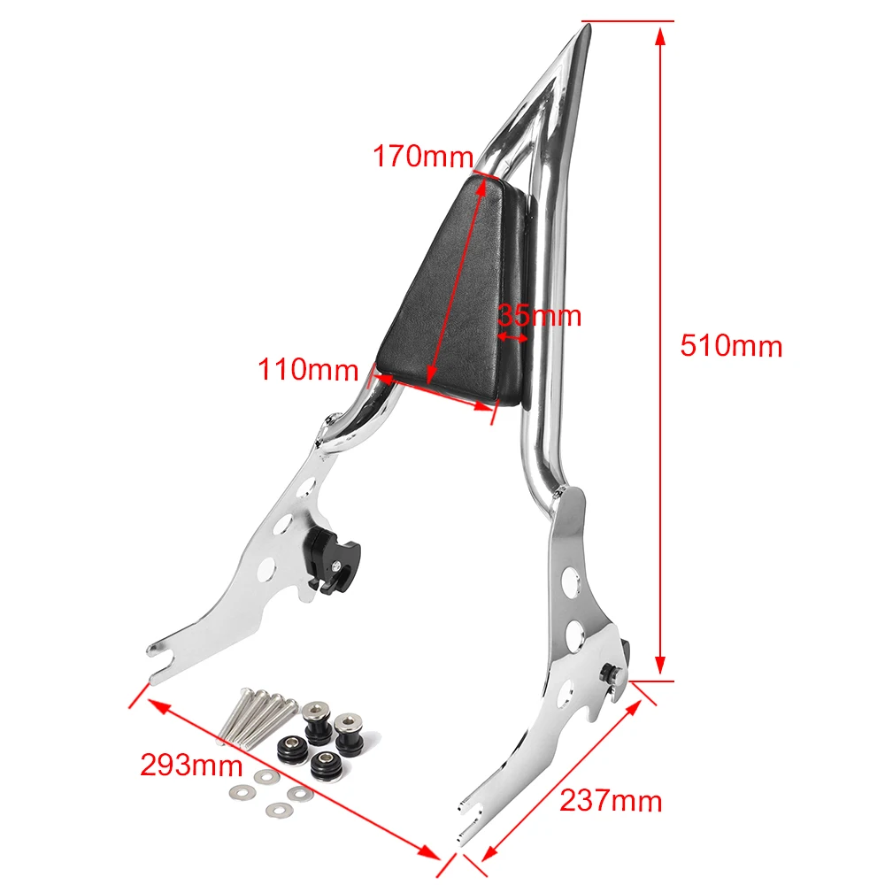 Motorcycle Rear Passenger Backrest Sissy Bar Rack Cushion Pad Detachable Chrome/ Black For Harley Sportster XL 1200 883 72 48