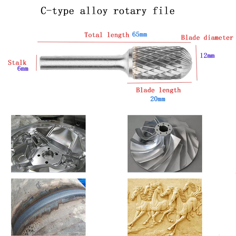 Tungsten çelik taşlama kafası karbür döner dosya C tipi silindirik Bit parmak freze çakısı tek ve çift Slot freze kesici