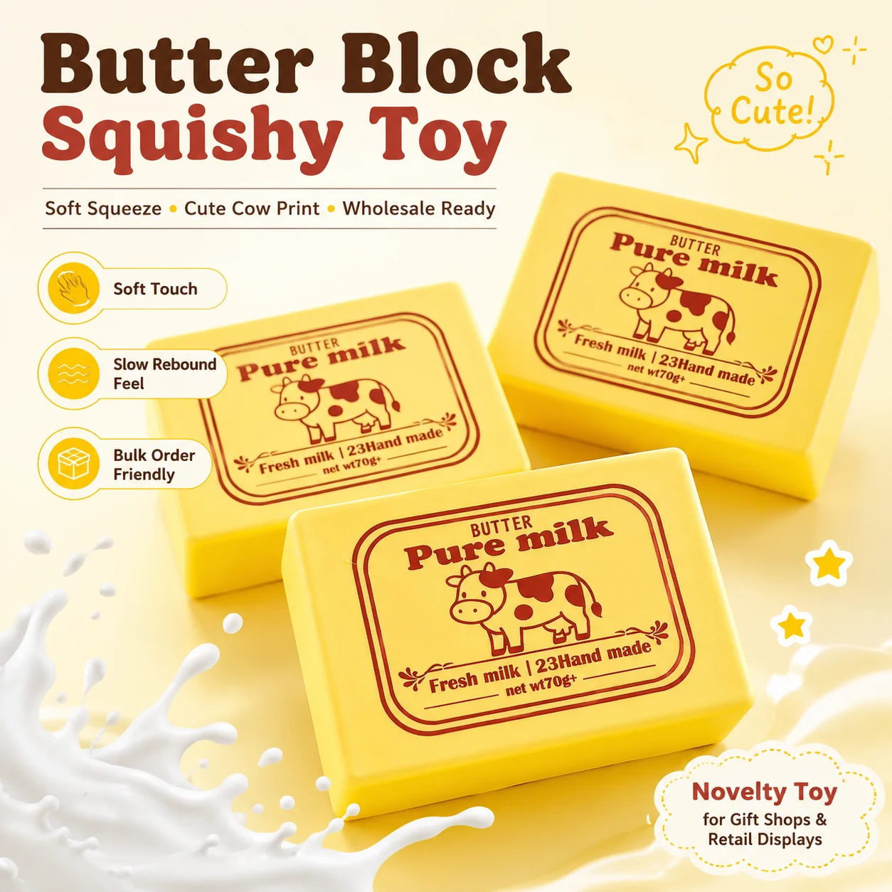 Simulated Butter Block Slow Rising Squishy Soft Squeeze Fidget Toy Anxiety ADHD Autism Sensory Stress Relief Creative Gift