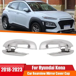 For Hyundai Kona 2018 2019 2020 2021 2022 Rearview Side Mirror Cover Wing Cap Exterior Door Rear View Case Trim Chrome Silver