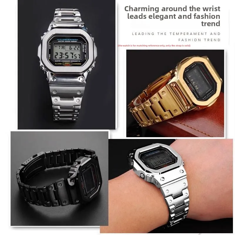 DW-5600 تعديل ساعة حزام ساعة اليد ل كاسيو 3229 G-SHOCK GW-M5610 GM5600 الحافة المعدنية الفولاذ المقاوم للصدأ حزام الساعات الأسود